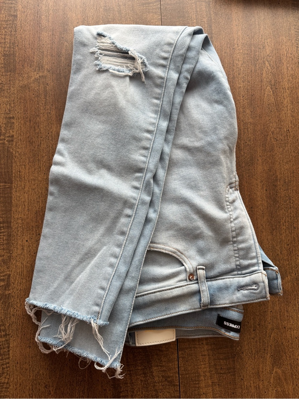 Express Light Blue Distressed Ankle Jeans